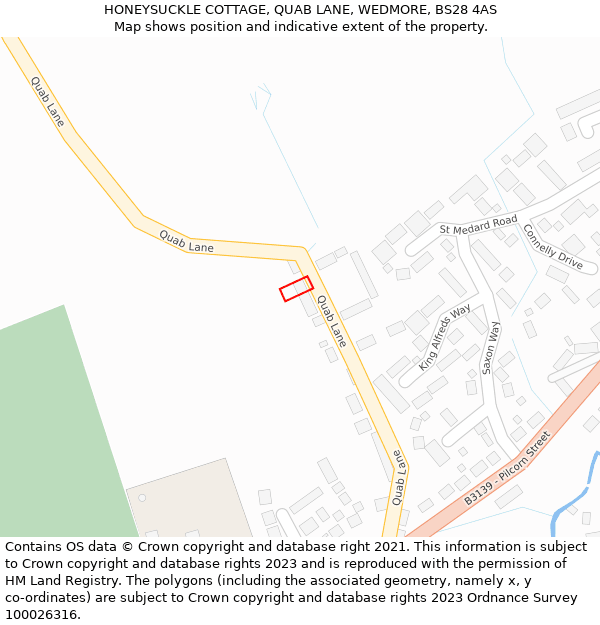 HONEYSUCKLE COTTAGE, QUAB LANE, WEDMORE, BS28 4AS: Location map and indicative extent of plot