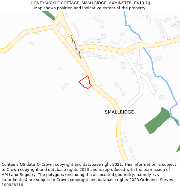 HONEYSUCKLE COTTAGE, SMALLRIDGE, AXMINSTER, EX13 7JJ: Location map and indicative extent of plot