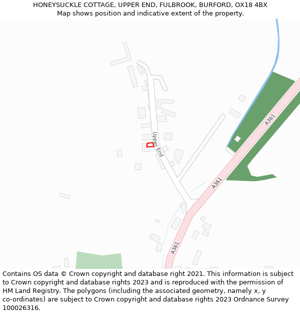 HONEYSUCKLE COTTAGE, UPPER END, FULBROOK, BURFORD, OX18 4BX: Location map and indicative extent of plot