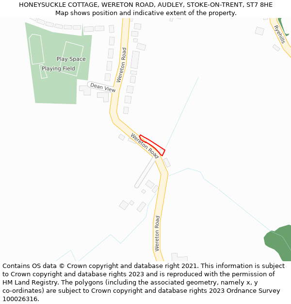 HONEYSUCKLE COTTAGE, WERETON ROAD, AUDLEY, STOKE-ON-TRENT, ST7 8HE: Location map and indicative extent of plot