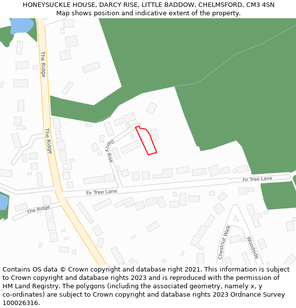 HONEYSUCKLE HOUSE, DARCY RISE, LITTLE BADDOW, CHELMSFORD, CM3 4SN: Location map and indicative extent of plot