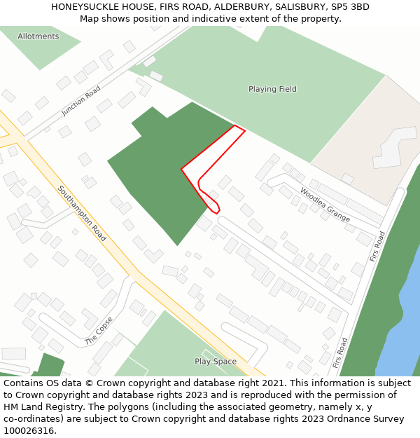 HONEYSUCKLE HOUSE, FIRS ROAD, ALDERBURY, SALISBURY, SP5 3BD: Location map and indicative extent of plot