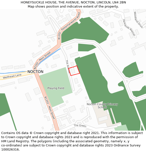 HONEYSUCKLE HOUSE, THE AVENUE, NOCTON, LINCOLN, LN4 2BN: Location map and indicative extent of plot