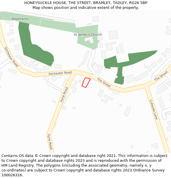 HONEYSUCKLE HOUSE, THE STREET, BRAMLEY, TADLEY, RG26 5BP: Location map and indicative extent of plot