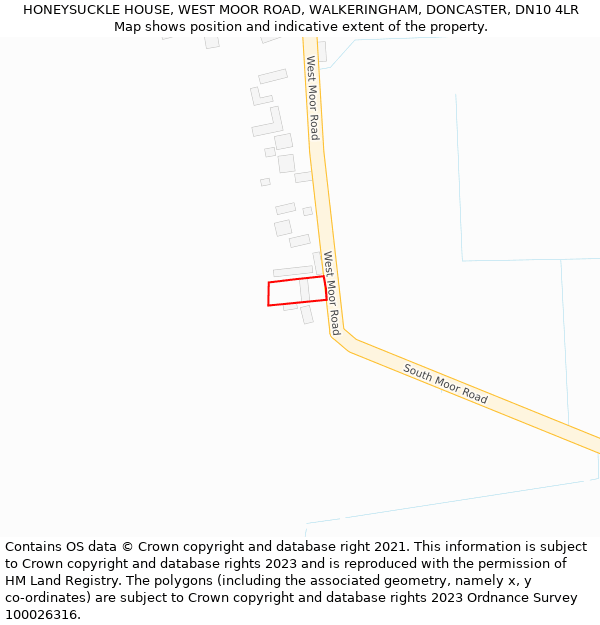 HONEYSUCKLE HOUSE, WEST MOOR ROAD, WALKERINGHAM, DONCASTER, DN10 4LR: Location map and indicative extent of plot