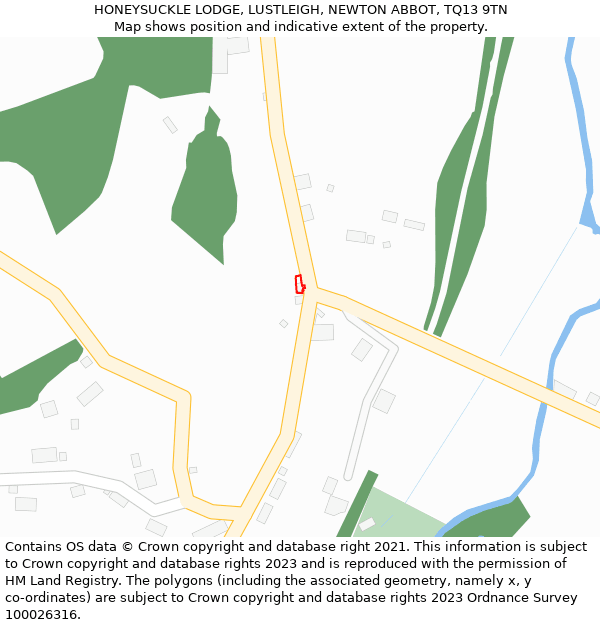 HONEYSUCKLE LODGE, LUSTLEIGH, NEWTON ABBOT, TQ13 9TN: Location map and indicative extent of plot