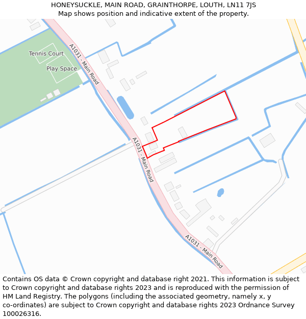 HONEYSUCKLE, MAIN ROAD, GRAINTHORPE, LOUTH, LN11 7JS: Location map and indicative extent of plot