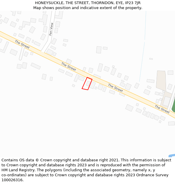 HONEYSUCKLE, THE STREET, THORNDON, EYE, IP23 7JR: Location map and indicative extent of plot