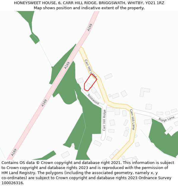 HONEYSWEET HOUSE, 6, CARR HILL RIDGE, BRIGGSWATH, WHITBY, YO21 1RZ: Location map and indicative extent of plot