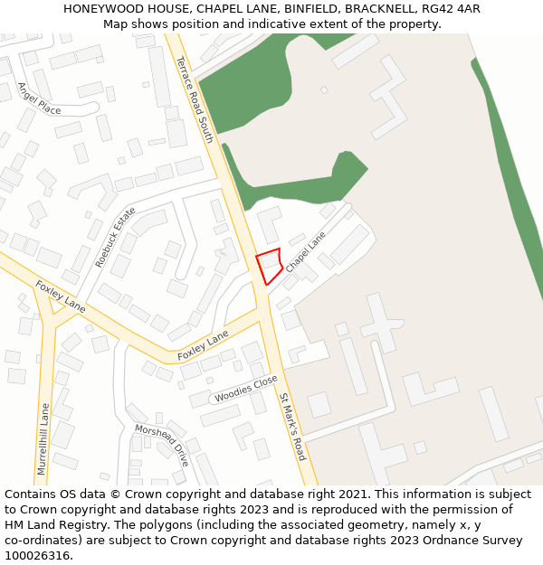 HONEYWOOD HOUSE, CHAPEL LANE, BINFIELD, BRACKNELL, RG42 4AR: Location map and indicative extent of plot