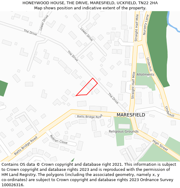 HONEYWOOD HOUSE, THE DRIVE, MARESFIELD, UCKFIELD, TN22 2HA: Location map and indicative extent of plot