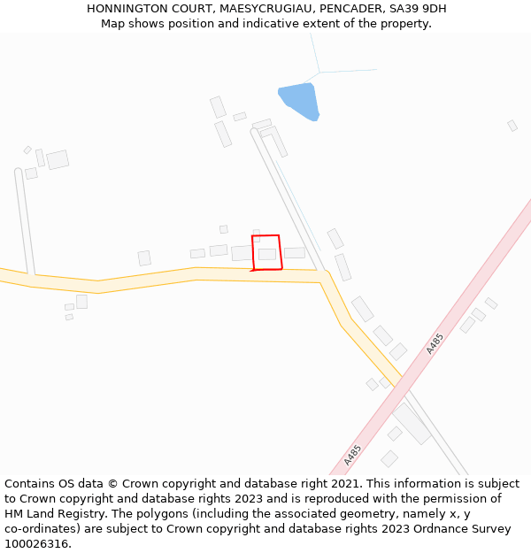 HONNINGTON COURT, MAESYCRUGIAU, PENCADER, SA39 9DH: Location map and indicative extent of plot