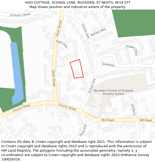 HOO COTTAGE, SCHOOL LANE, BUCKDEN, ST NEOTS, PE19 5TT: Location map and indicative extent of plot