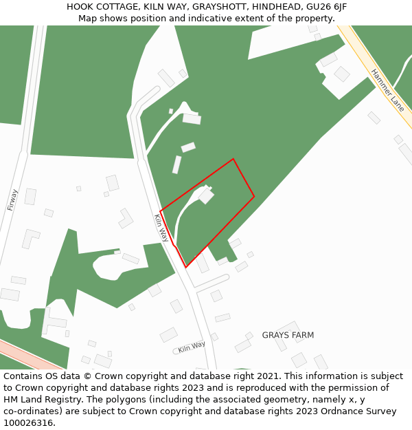 HOOK COTTAGE, KILN WAY, GRAYSHOTT, HINDHEAD, GU26 6JF: Location map and indicative extent of plot