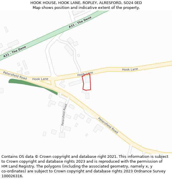 HOOK HOUSE, HOOK LANE, ROPLEY, ALRESFORD, SO24 0ED: Location map and indicative extent of plot