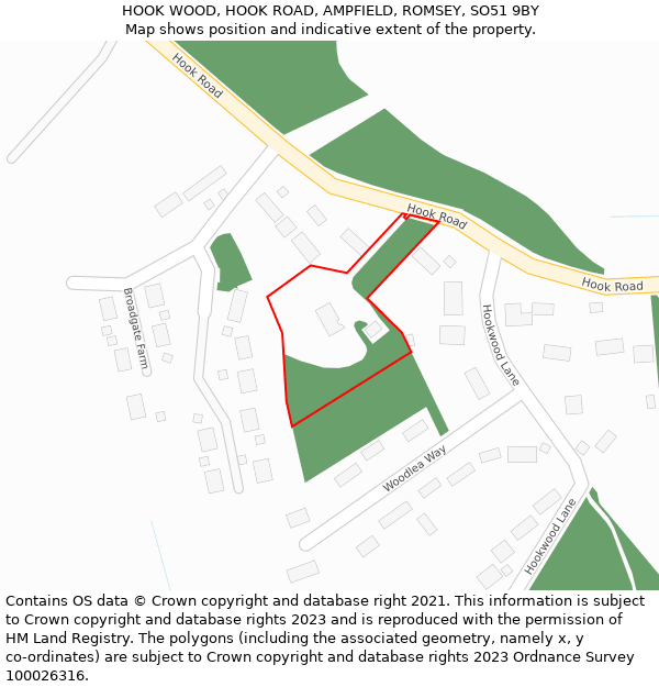 HOOK WOOD, HOOK ROAD, AMPFIELD, ROMSEY, SO51 9BY: Location map and indicative extent of plot