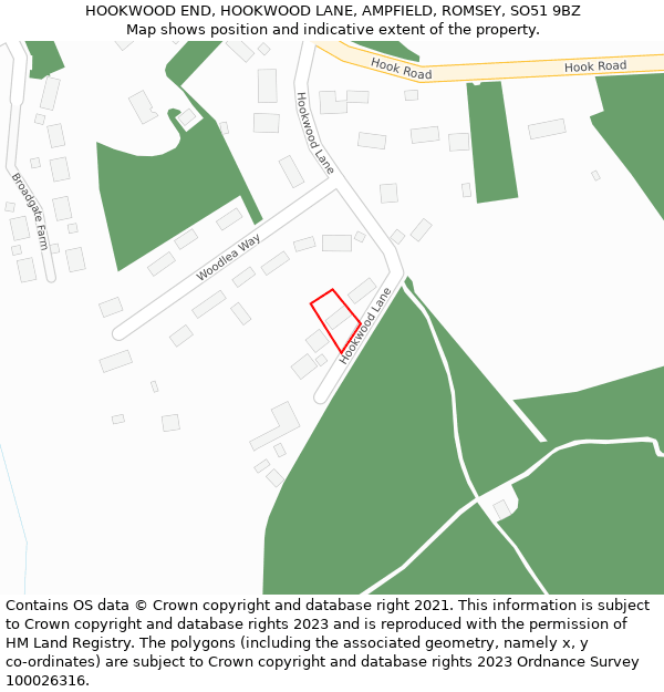 HOOKWOOD END, HOOKWOOD LANE, AMPFIELD, ROMSEY, SO51 9BZ: Location map and indicative extent of plot