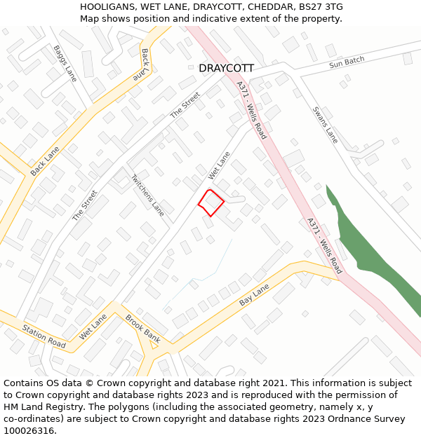 HOOLIGANS, WET LANE, DRAYCOTT, CHEDDAR, BS27 3TG: Location map and indicative extent of plot