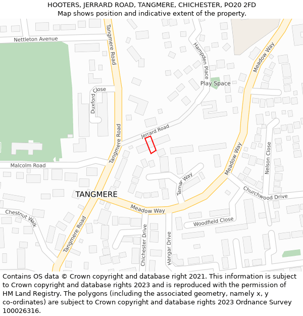 HOOTERS, JERRARD ROAD, TANGMERE, CHICHESTER, PO20 2FD: Location map and indicative extent of plot