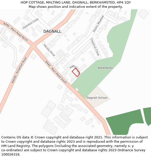 HOP COTTAGE, MALTING LANE, DAGNALL, BERKHAMSTED, HP4 1QY: Location map and indicative extent of plot