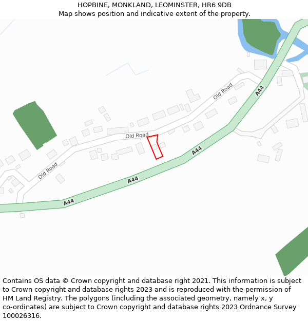 HOPBINE, MONKLAND, LEOMINSTER, HR6 9DB: Location map and indicative extent of plot