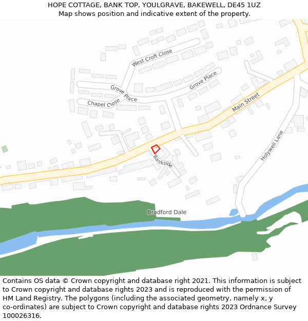 HOPE COTTAGE, BANK TOP, YOULGRAVE, BAKEWELL, DE45 1UZ: Location map and indicative extent of plot
