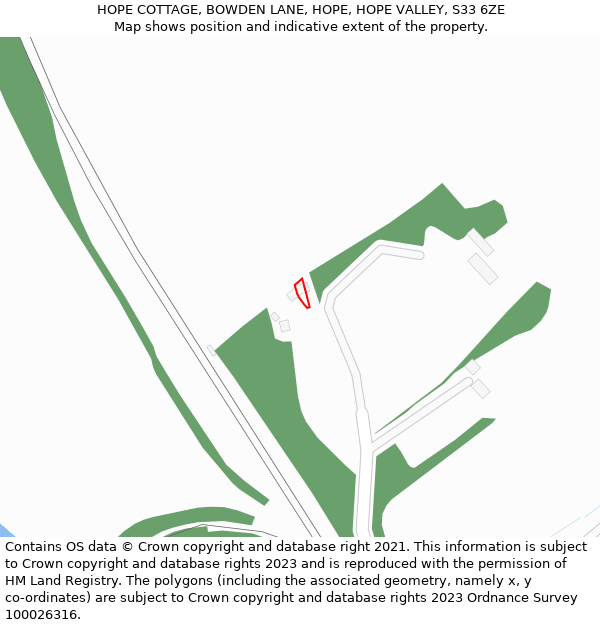 HOPE COTTAGE, BOWDEN LANE, HOPE, HOPE VALLEY, S33 6ZE: Location map and indicative extent of plot