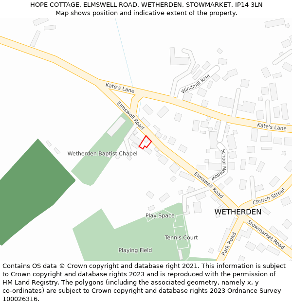 HOPE COTTAGE, ELMSWELL ROAD, WETHERDEN, STOWMARKET, IP14 3LN: Location map and indicative extent of plot