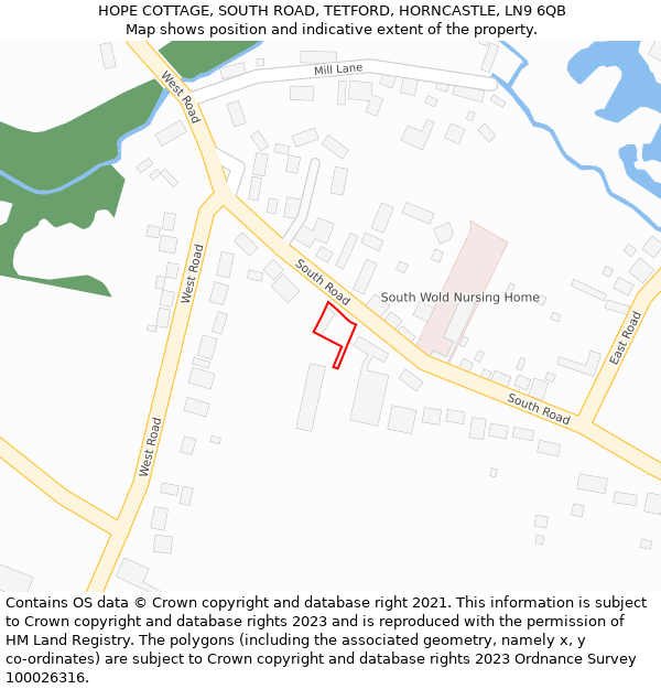 HOPE COTTAGE, SOUTH ROAD, TETFORD, HORNCASTLE, LN9 6QB: Location map and indicative extent of plot