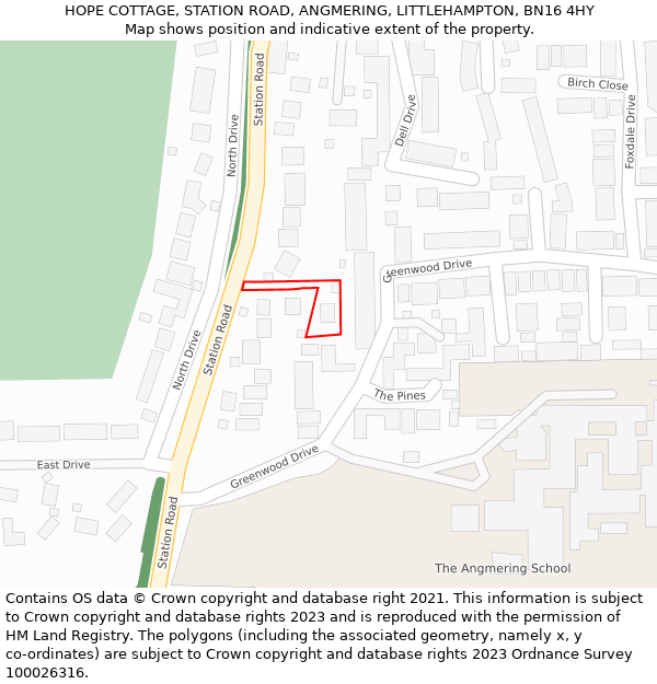 HOPE COTTAGE, STATION ROAD, ANGMERING, LITTLEHAMPTON, BN16 4HY: Location map and indicative extent of plot