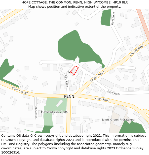 HOPE COTTAGE, THE COMMON, PENN, HIGH WYCOMBE, HP10 8LR: Location map and indicative extent of plot