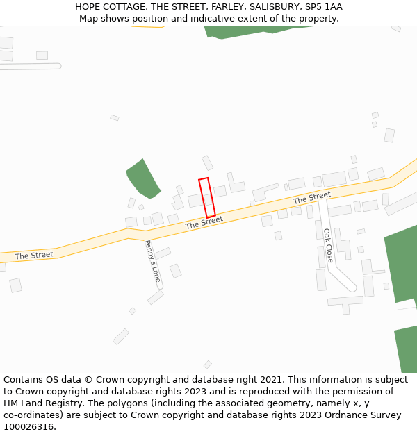 HOPE COTTAGE, THE STREET, FARLEY, SALISBURY, SP5 1AA: Location map and indicative extent of plot