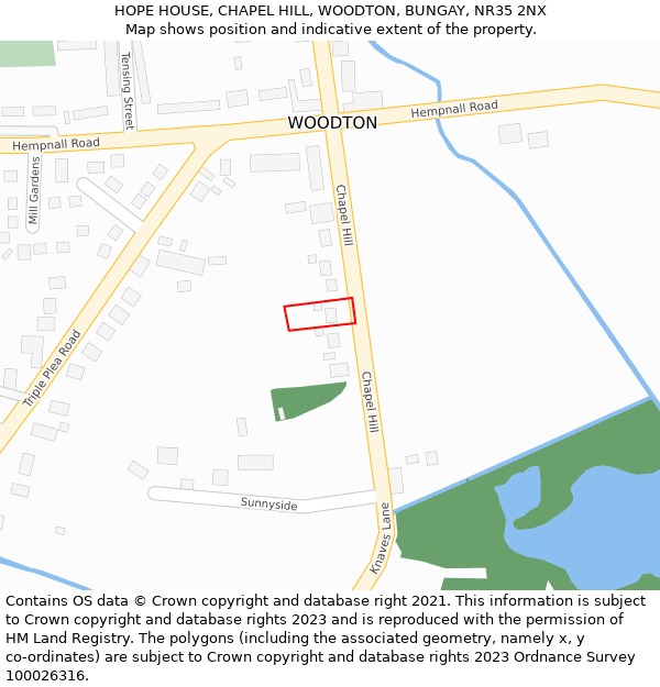 HOPE HOUSE, CHAPEL HILL, WOODTON, BUNGAY, NR35 2NX: Location map and indicative extent of plot