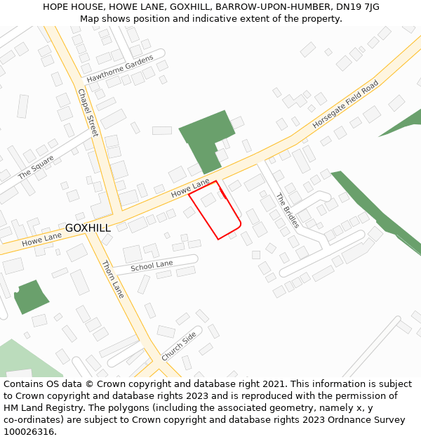 HOPE HOUSE, HOWE LANE, GOXHILL, BARROW-UPON-HUMBER, DN19 7JG: Location map and indicative extent of plot