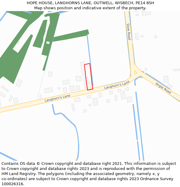 HOPE HOUSE, LANGHORNS LANE, OUTWELL, WISBECH, PE14 8SH: Location map and indicative extent of plot