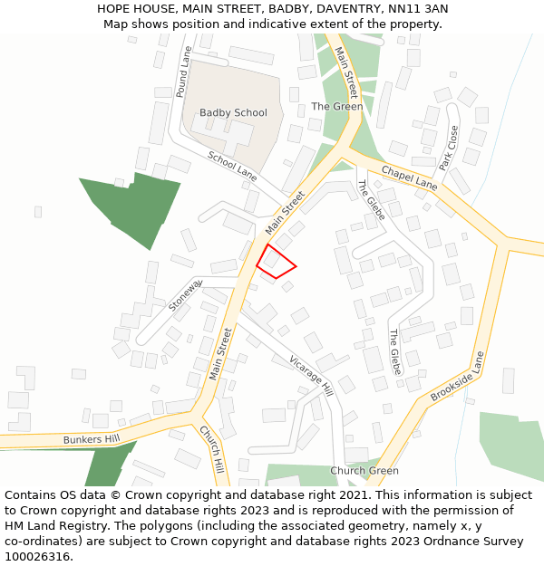 HOPE HOUSE, MAIN STREET, BADBY, DAVENTRY, NN11 3AN: Location map and indicative extent of plot