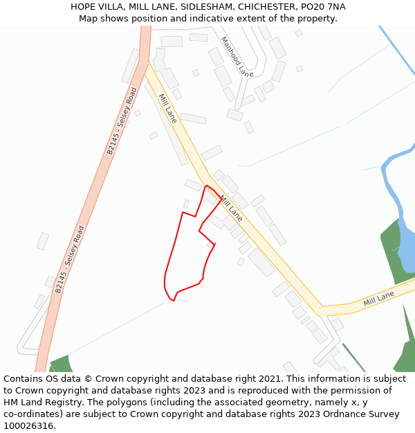 HOPE VILLA, MILL LANE, SIDLESHAM, CHICHESTER, PO20 7NA: Location map and indicative extent of plot