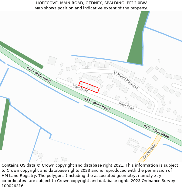 HOPECOVE, MAIN ROAD, GEDNEY, SPALDING, PE12 0BW: Location map and indicative extent of plot