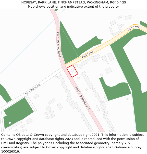 HOPESAY, PARK LANE, FINCHAMPSTEAD, WOKINGHAM, RG40 4QS: Location map and indicative extent of plot