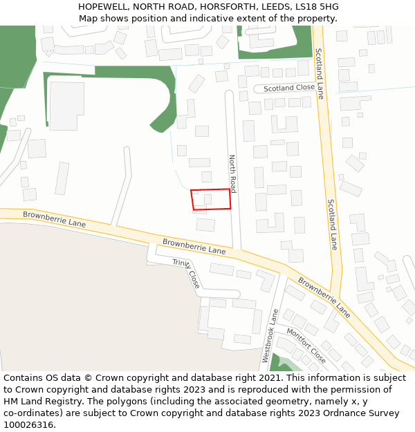 HOPEWELL, NORTH ROAD, HORSFORTH, LEEDS, LS18 5HG: Location map and indicative extent of plot
