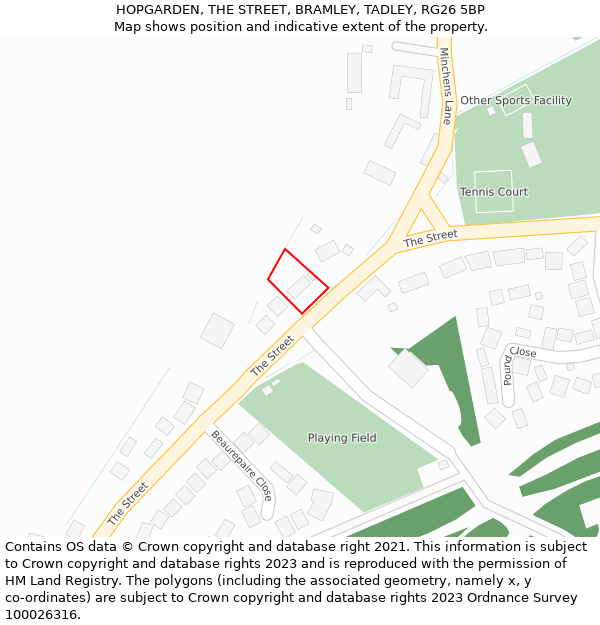 HOPGARDEN, THE STREET, BRAMLEY, TADLEY, RG26 5BP: Location map and indicative extent of plot