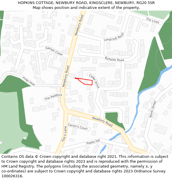 HOPKINS COTTAGE, NEWBURY ROAD, KINGSCLERE, NEWBURY, RG20 5SR: Location map and indicative extent of plot