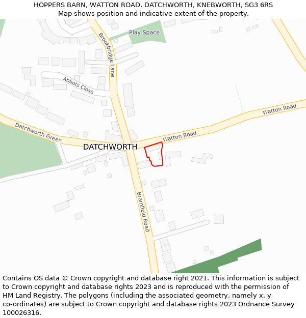 HOPPERS BARN, WATTON ROAD, DATCHWORTH, KNEBWORTH, SG3 6RS: Location map and indicative extent of plot