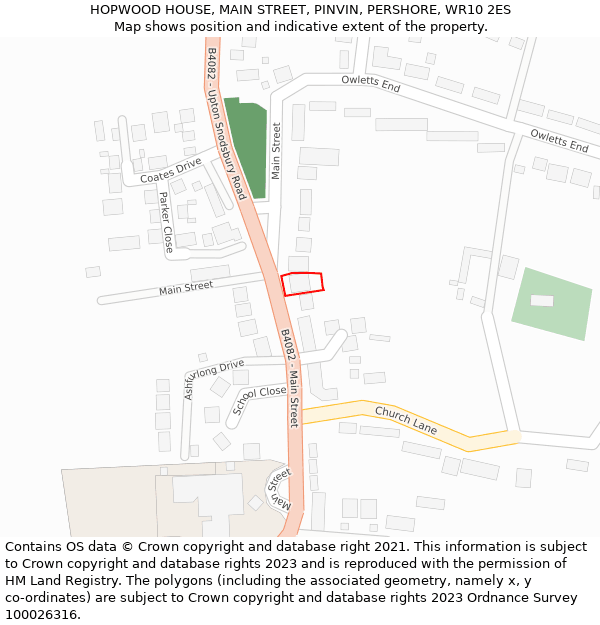 HOPWOOD HOUSE, MAIN STREET, PINVIN, PERSHORE, WR10 2ES: Location map and indicative extent of plot