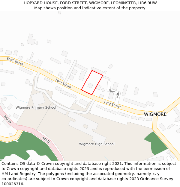 HOPYARD HOUSE, FORD STREET, WIGMORE, LEOMINSTER, HR6 9UW: Location map and indicative extent of plot