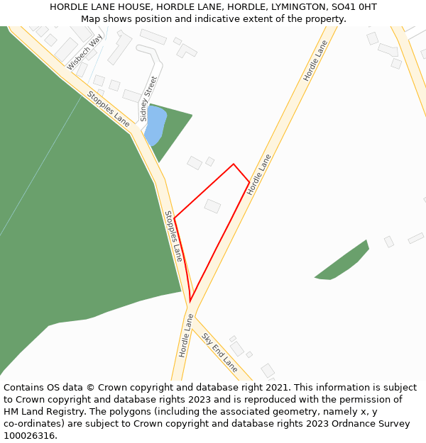 HORDLE LANE HOUSE, HORDLE LANE, HORDLE, LYMINGTON, SO41 0HT: Location map and indicative extent of plot