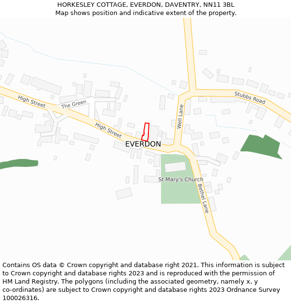 HORKESLEY COTTAGE, EVERDON, DAVENTRY, NN11 3BL: Location map and indicative extent of plot