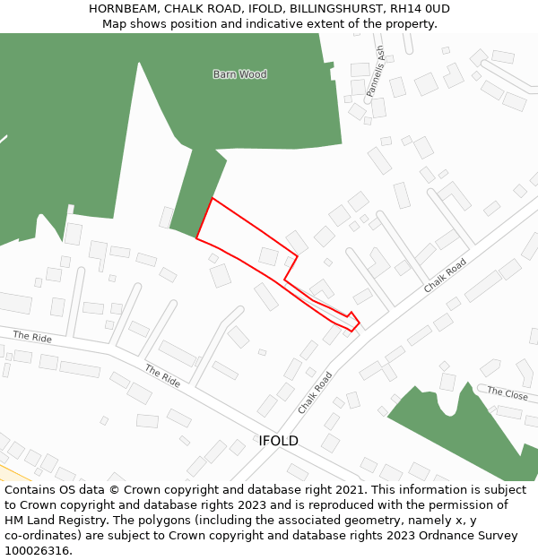 HORNBEAM, CHALK ROAD, IFOLD, BILLINGSHURST, RH14 0UD: Location map and indicative extent of plot
