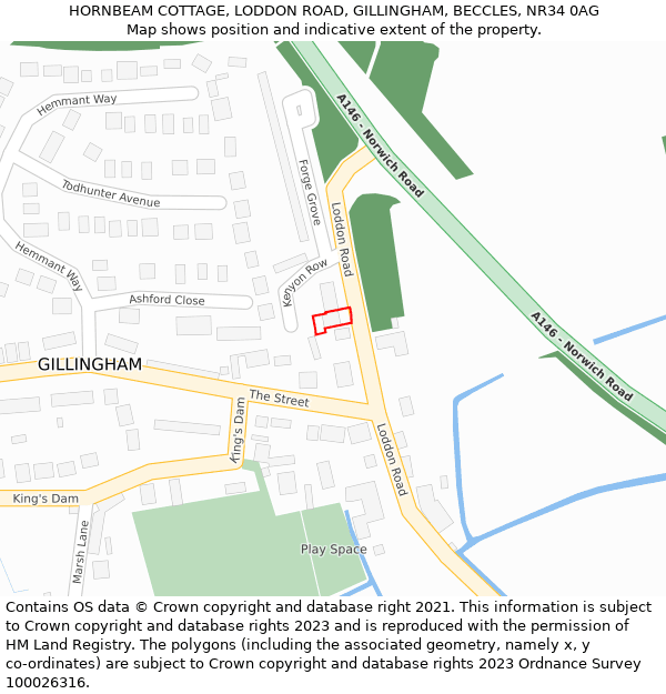 HORNBEAM COTTAGE, LODDON ROAD, GILLINGHAM, BECCLES, NR34 0AG: Location map and indicative extent of plot