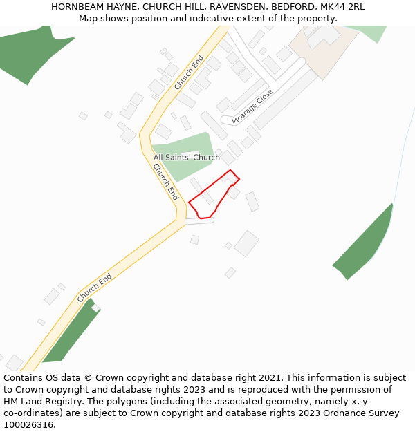 HORNBEAM HAYNE, CHURCH HILL, RAVENSDEN, BEDFORD, MK44 2RL: Location map and indicative extent of plot